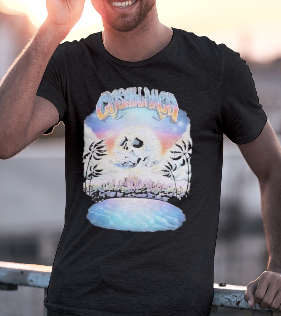 Laura Redman Club Casablanca Skull Palm Trees Sunset Coastal Scene T-Shirt