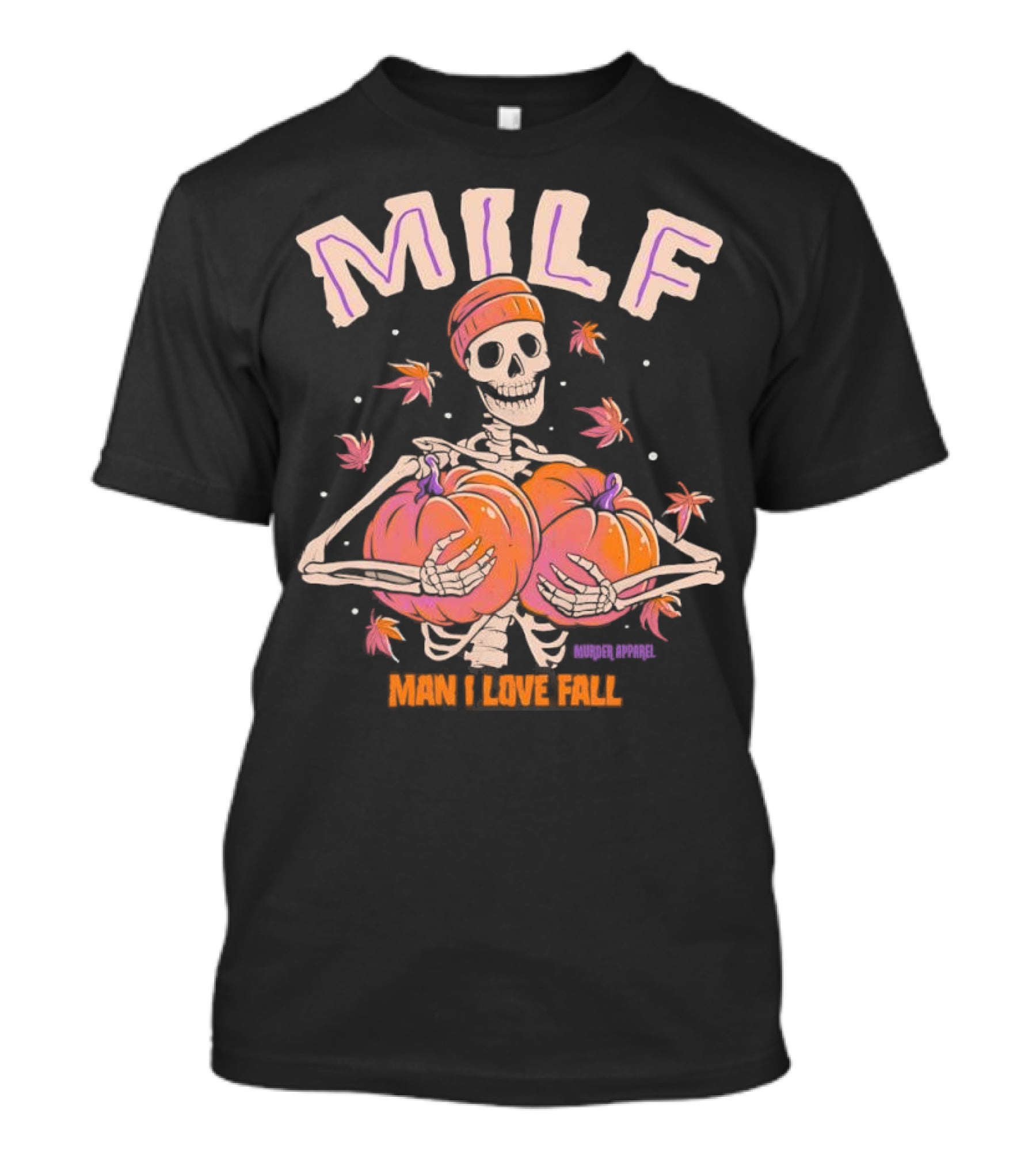 MILF Skeleton Man I Love Fall Pumpkins Leaves Vintage Halloween T-Shirt