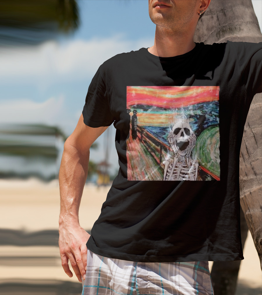 Skeleton Scream Edvard Munch Style Famous Painting Parody T-Shirt
