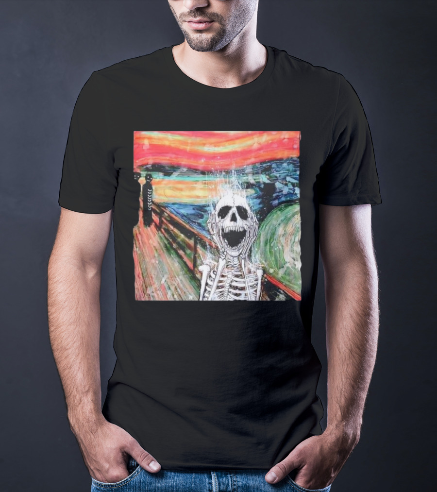 Skeleton Scream Edvard Munch Style Famous Painting Parody T-Shirt