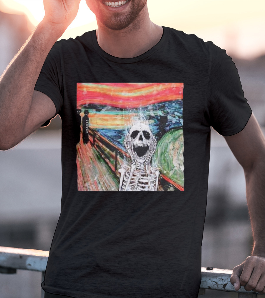 Skeleton Scream Edvard Munch Style Famous Painting Parody T-Shirt