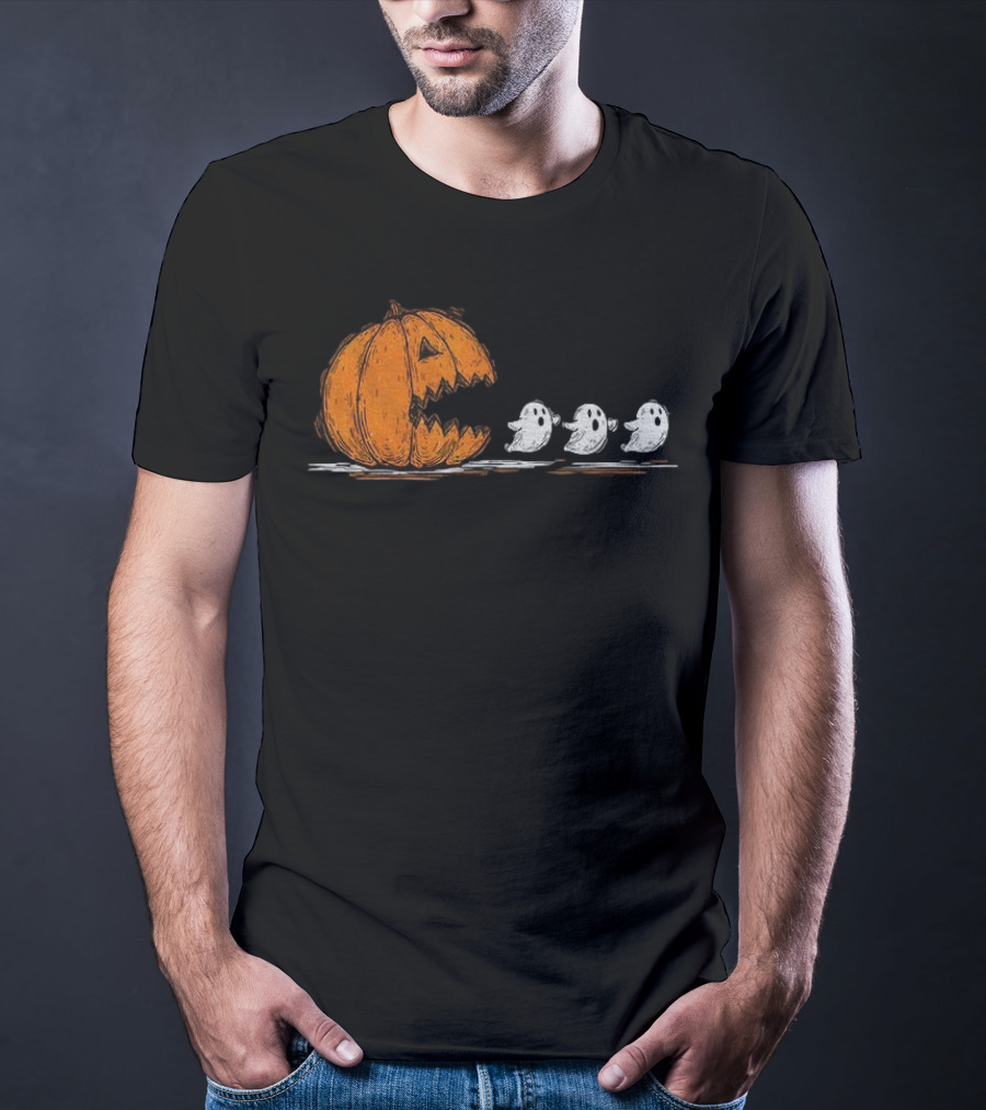 Pumpkin Chasing Ghosts Spooky Season Funny Halloween Vintage T-Shirt