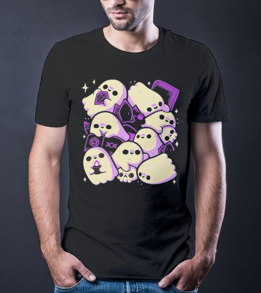 Xmorfina Spooky Cute Ghosts Witchcraft Pentagram Purple Aesthetic T-Shirt