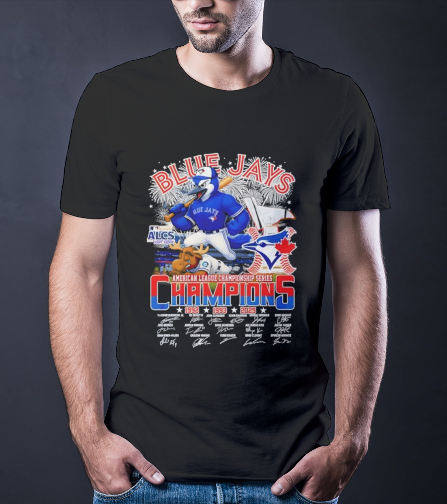 Blue Jays Champions 1992 1993 2025 American League Championship Series ALCS Mascot Signatures T-Shirt