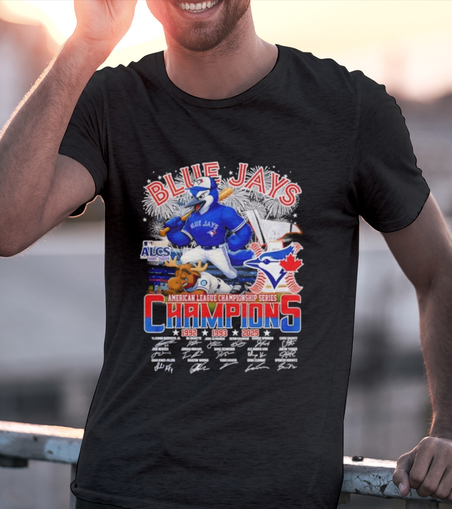 Blue Jays Champions 1992 1993 2025 American League Championship Series ALCS Mascot Signatures T-Shirt