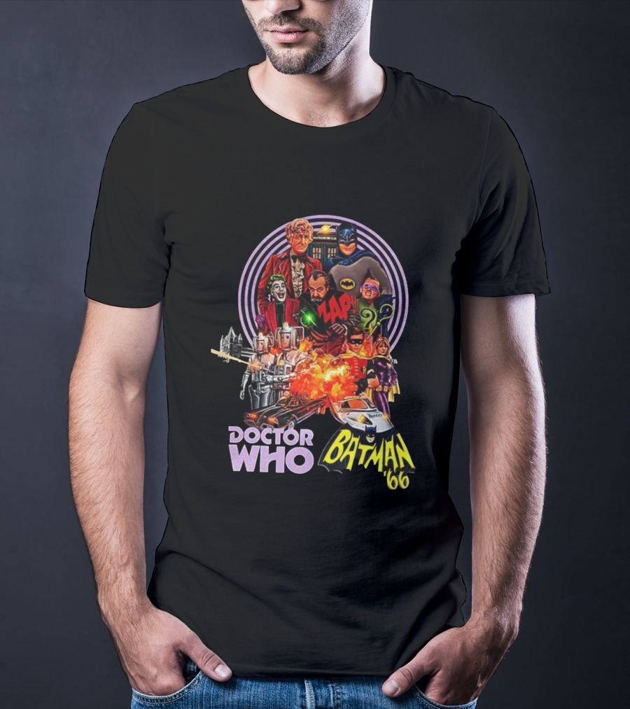 Doctor Who Batman '66 Crossover With Joker And Cybermen Explosions T-Shirt