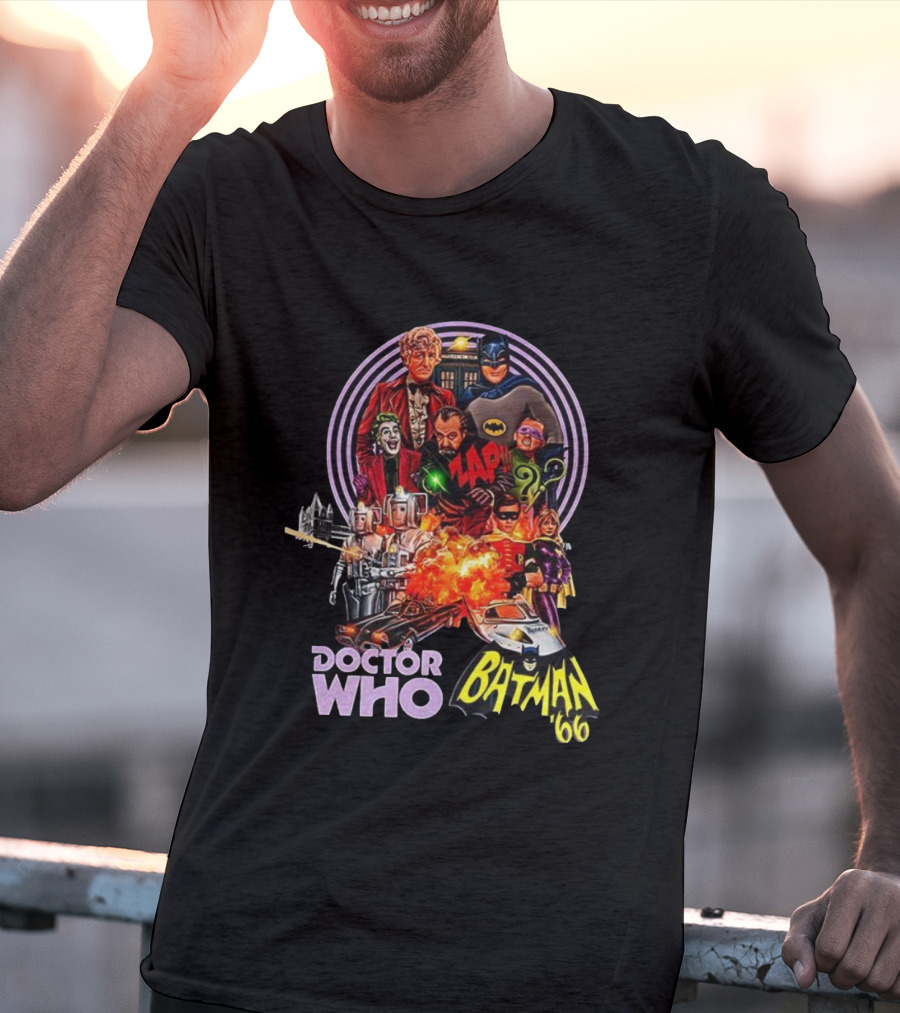 Doctor Who Batman '66 Crossover With Joker And Cybermen Explosions T-Shirt