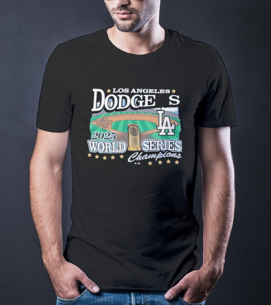 Los Angeles Dodgers 2025 World Series Champions LA Logo Stadium Imagery T-Shirt