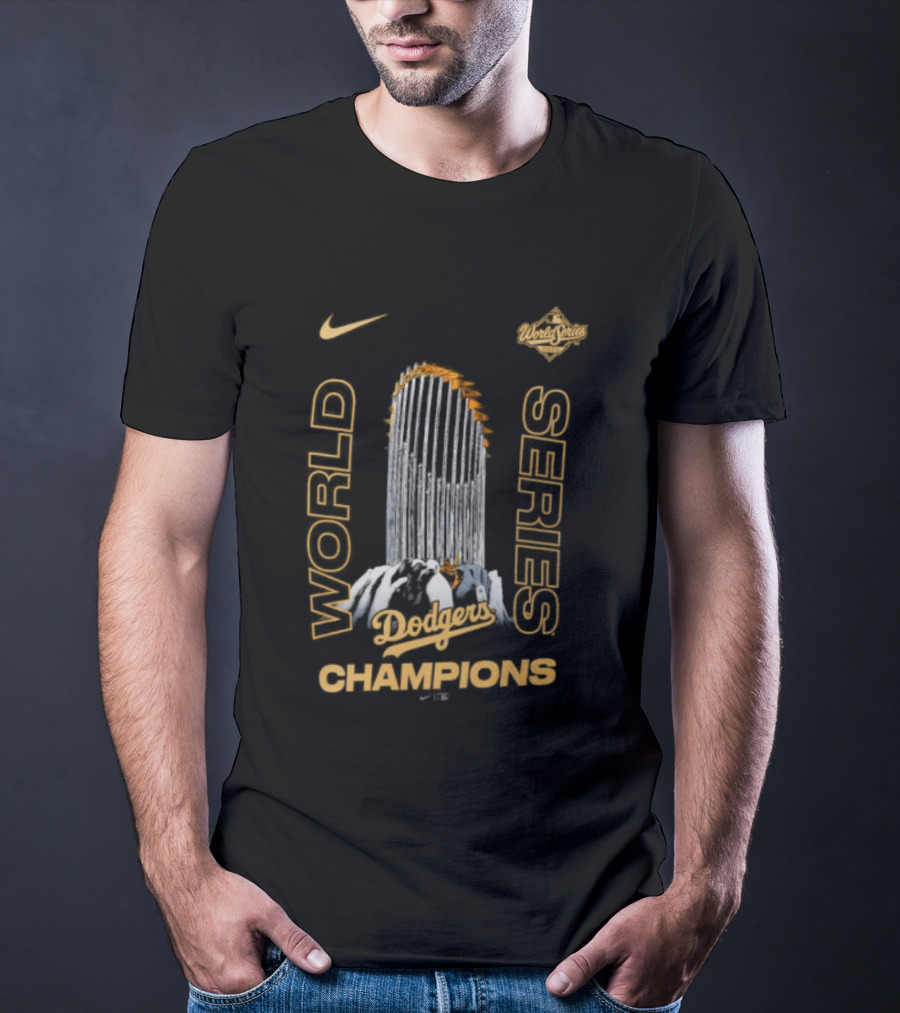 Los Angeles Dodgers Nike 2025 World Series Champions Raise The Trophy T-Shirt