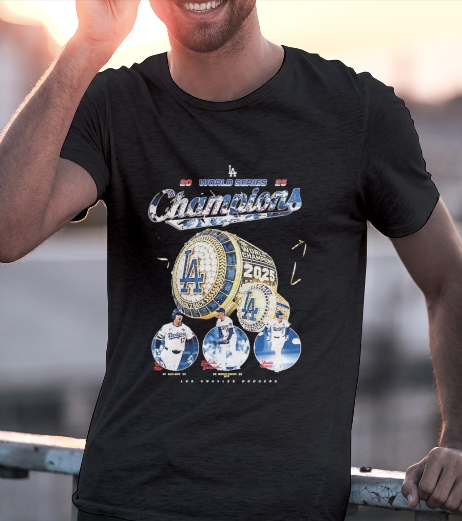 Los Angeles Dodgers 2025 World Series Champions Back 2 Back Ring Edition T-Shirt