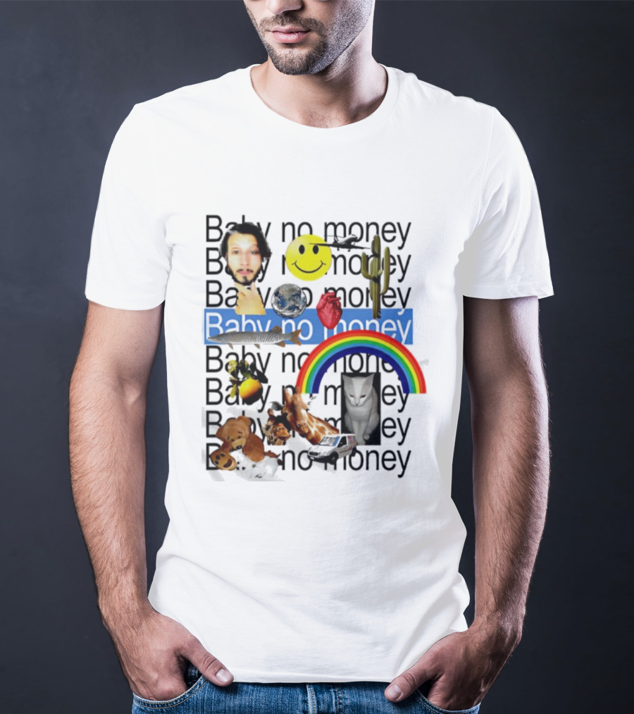 Baby No Money Smiley Face Rainbow Cat Cactus Heart Emojis T-Shirt