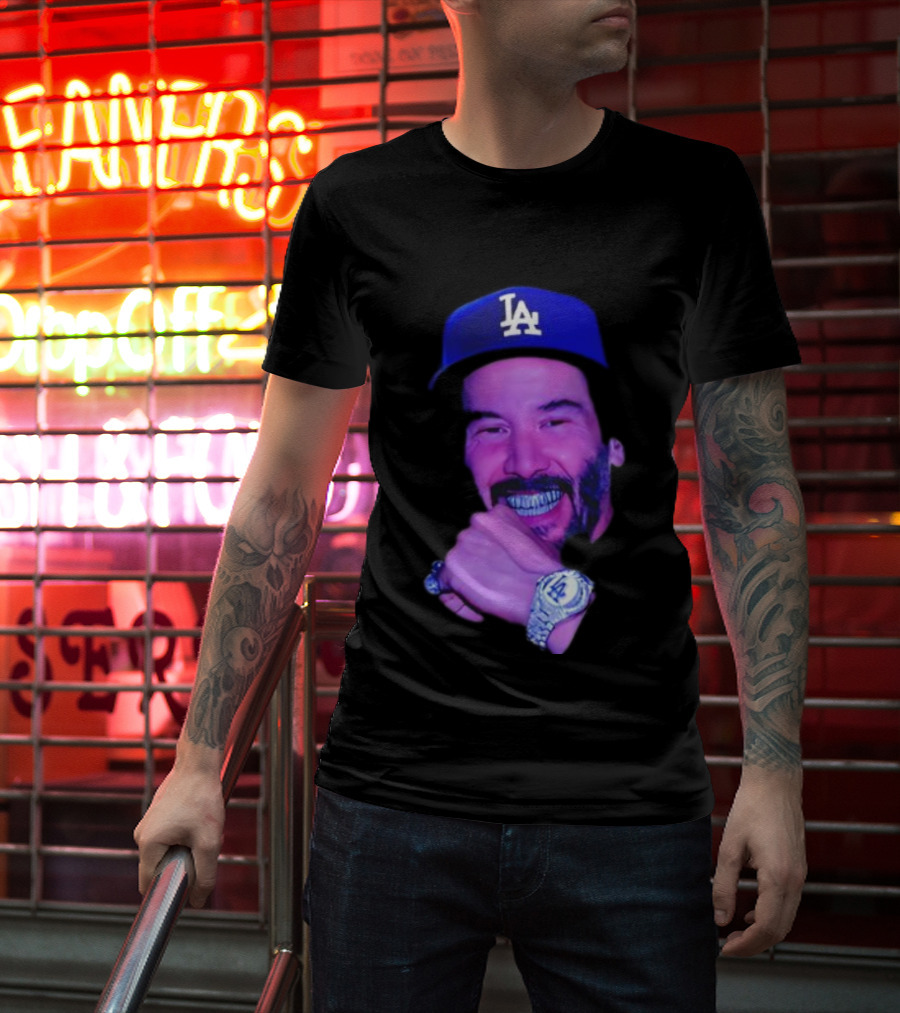 LA Dodgers Keanu Reeves Diamond Grill Bling T-Shirt