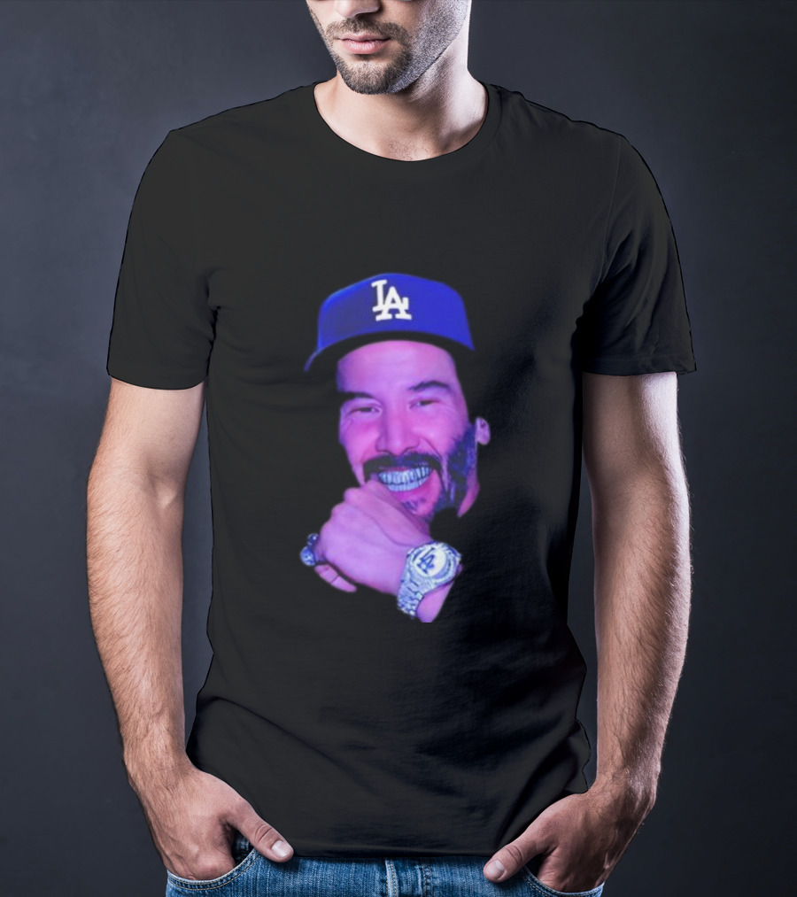 LA Dodgers Keanu Reeves Diamond Grill Bling T-Shirt