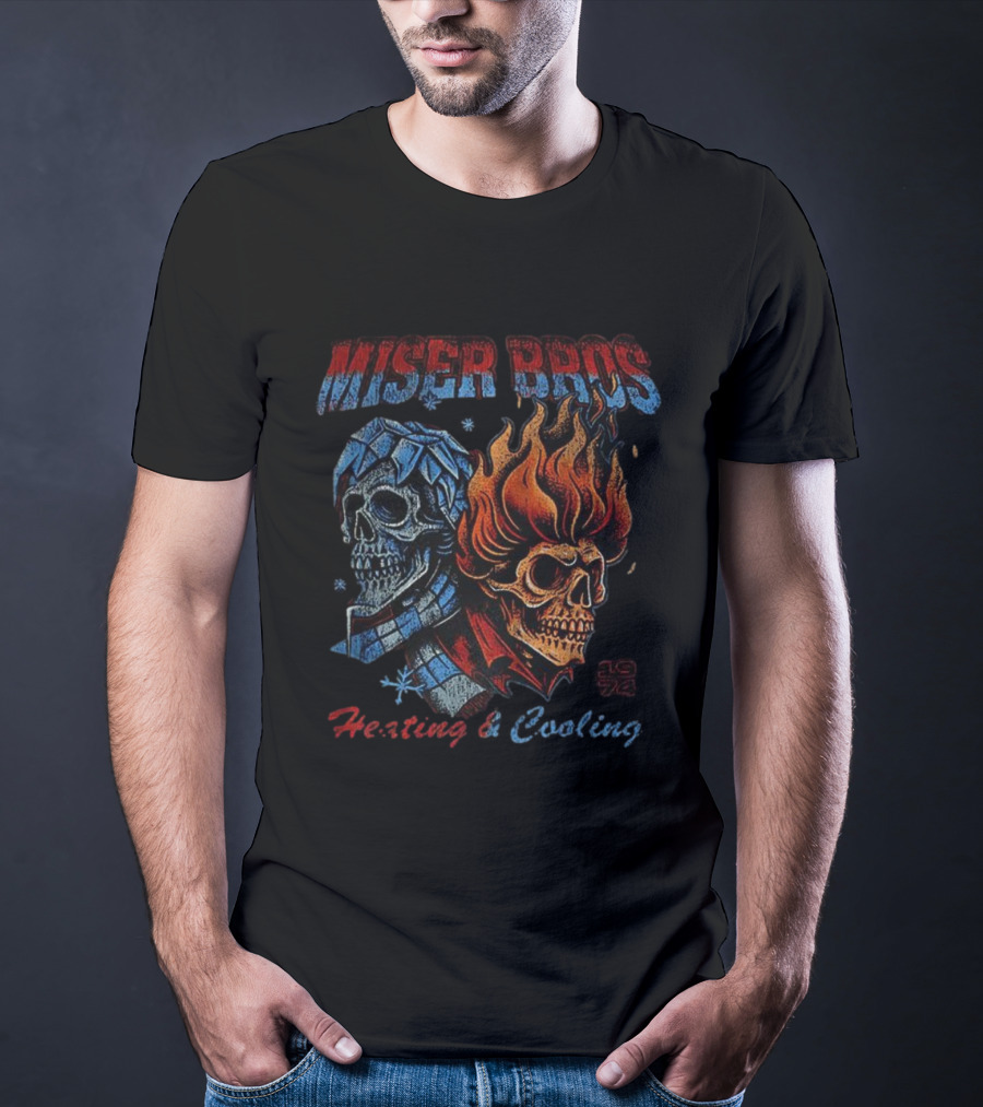 Miser Bros 1974 Skull Fire Ice Heating Cooling T-Shirt