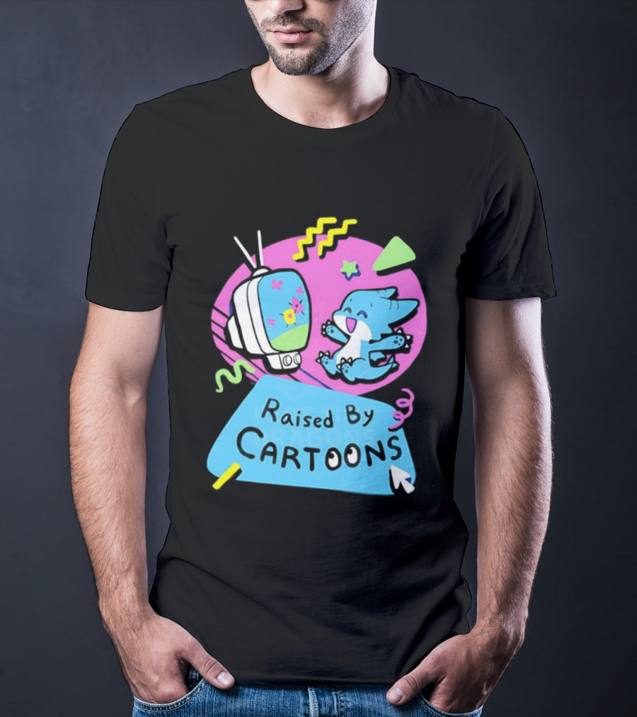 Raised By Cartoons Dragons Vibrant TV Retro Style T-Shirt