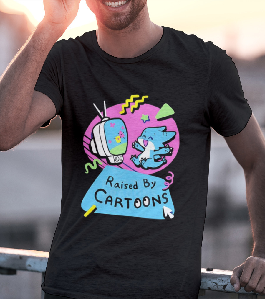 Raised By Cartoons Dragons Vibrant TV Retro Style T-Shirt