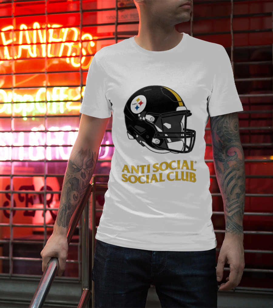 Anti Social Social Club Pittsburgh Steelers NFL Helmet Collaboration T-Shirt