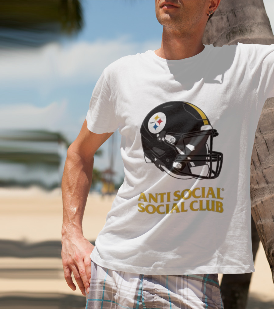Anti Social Social Club Pittsburgh Steelers NFL Helmet Collaboration T-Shirt