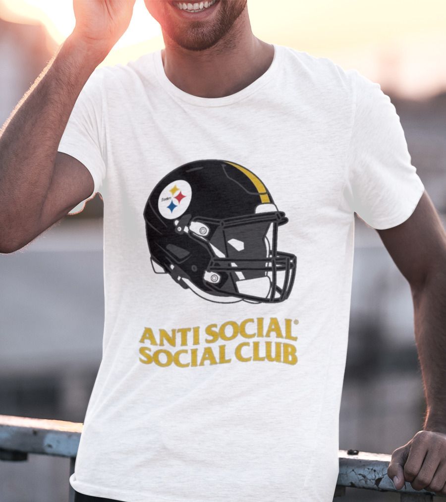 Anti Social Social Club Pittsburgh Steelers NFL Helmet Collaboration T-Shirt
