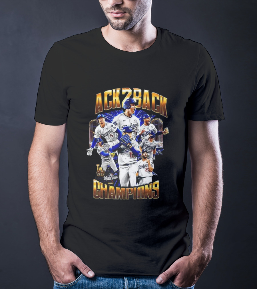 Los Angeles Dodgers World Series Back 2 Back Champions Player Trophy T-Shirt
