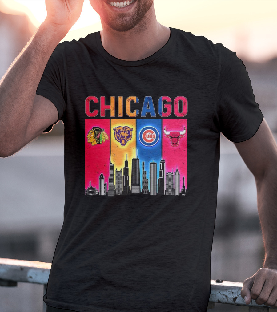 Chicago Blackhawks Bears Cubs Bulls Skyline T-Shirt