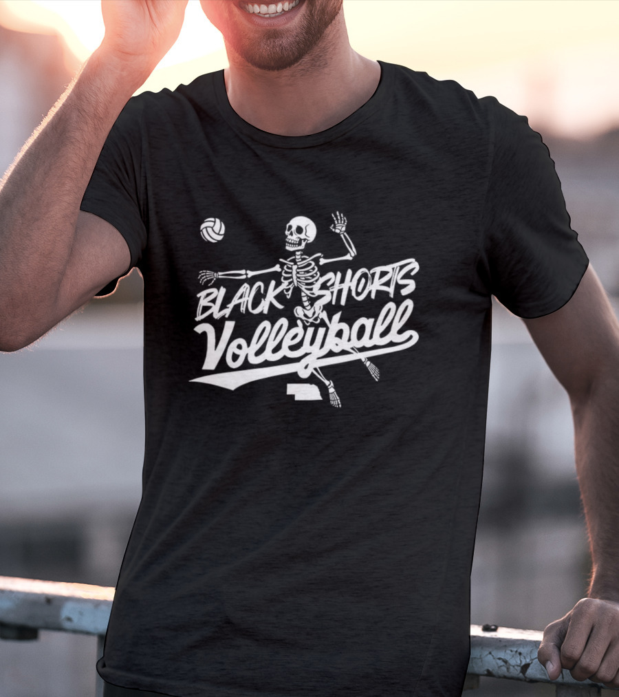 Black Shorts Volleyball Skeleton Nebraska Cornhuskers T-Shirt