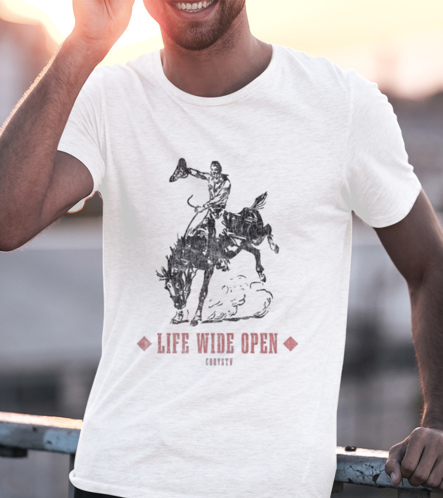 Cboystv Life Wide Open Cowboy Riding Bull T-Shirt