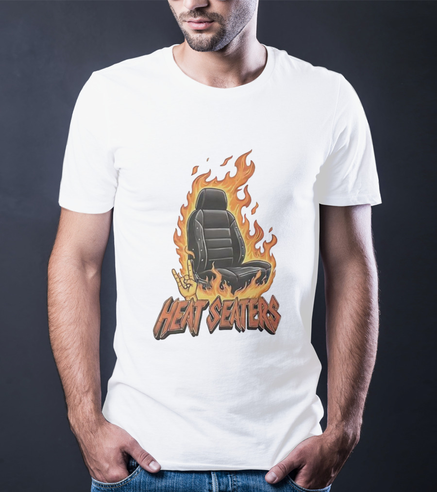 Heat Seaters Flaming Car Seat Rock Emoji T-Shirt