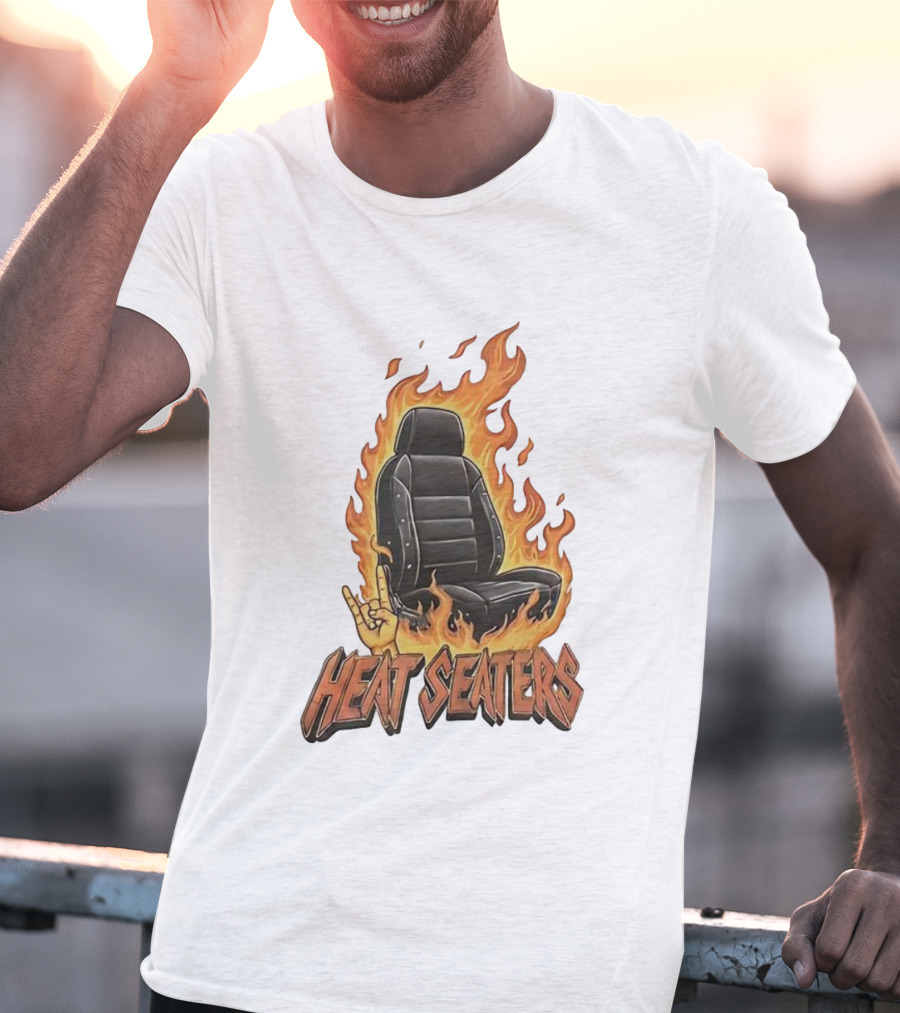 Heat Seaters Flaming Car Seat Rock Emoji T-Shirt