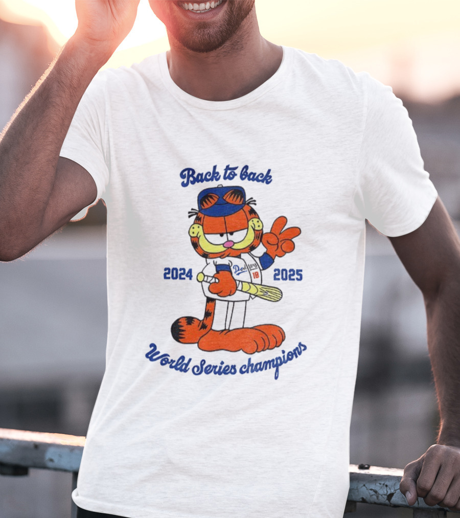 Back To Back Dodgers Orange Cat 2024 2025 World Series Champions T-Shirt