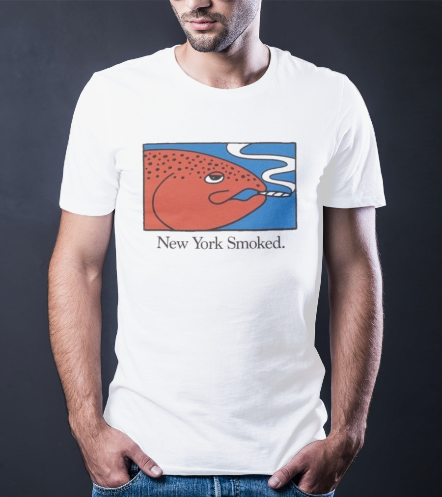 New York Smoked Fish OnlyNY Salmon Illustration Blue Background T-Shirt