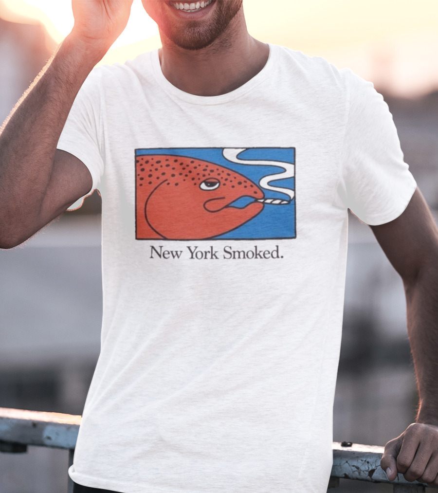 New York Smoked Fish OnlyNY Salmon Illustration Blue Background T-Shirt