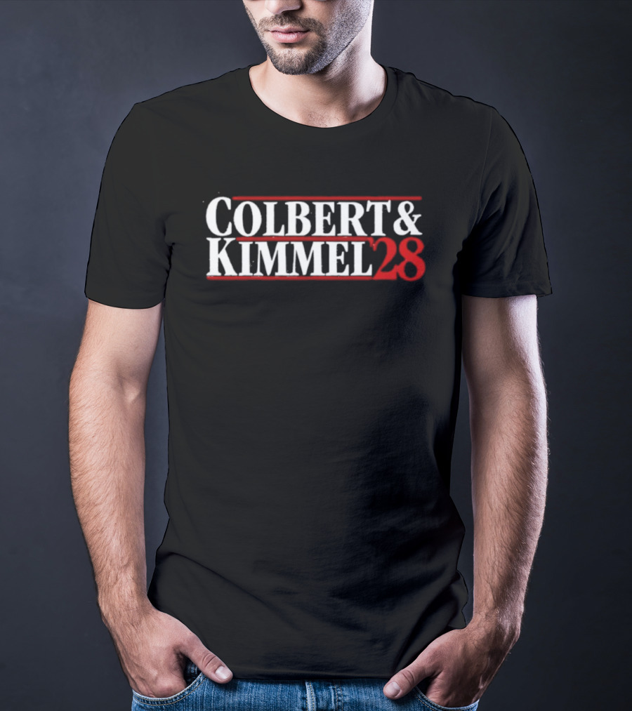 Colbert & Kimmel ’28 Red White Bold Lettering T-Shirt