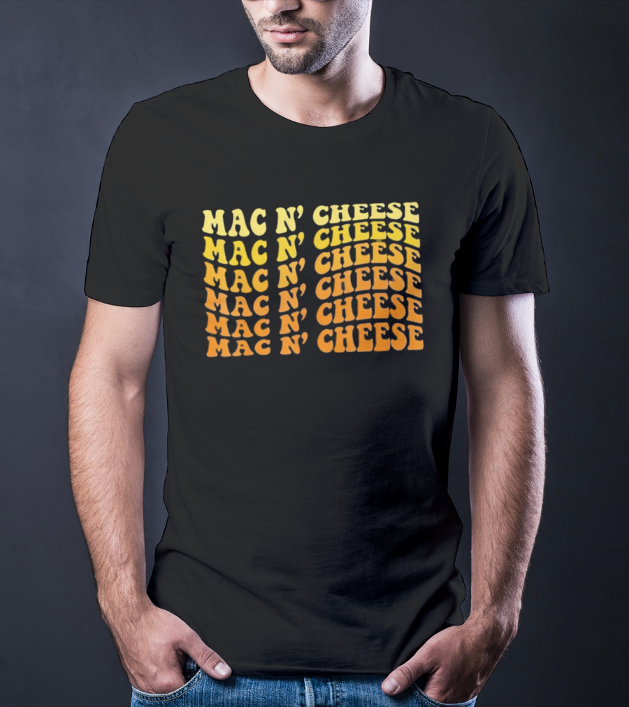 Mac N’ Cheese Repeated Text Pattern Graphic T-Shirt