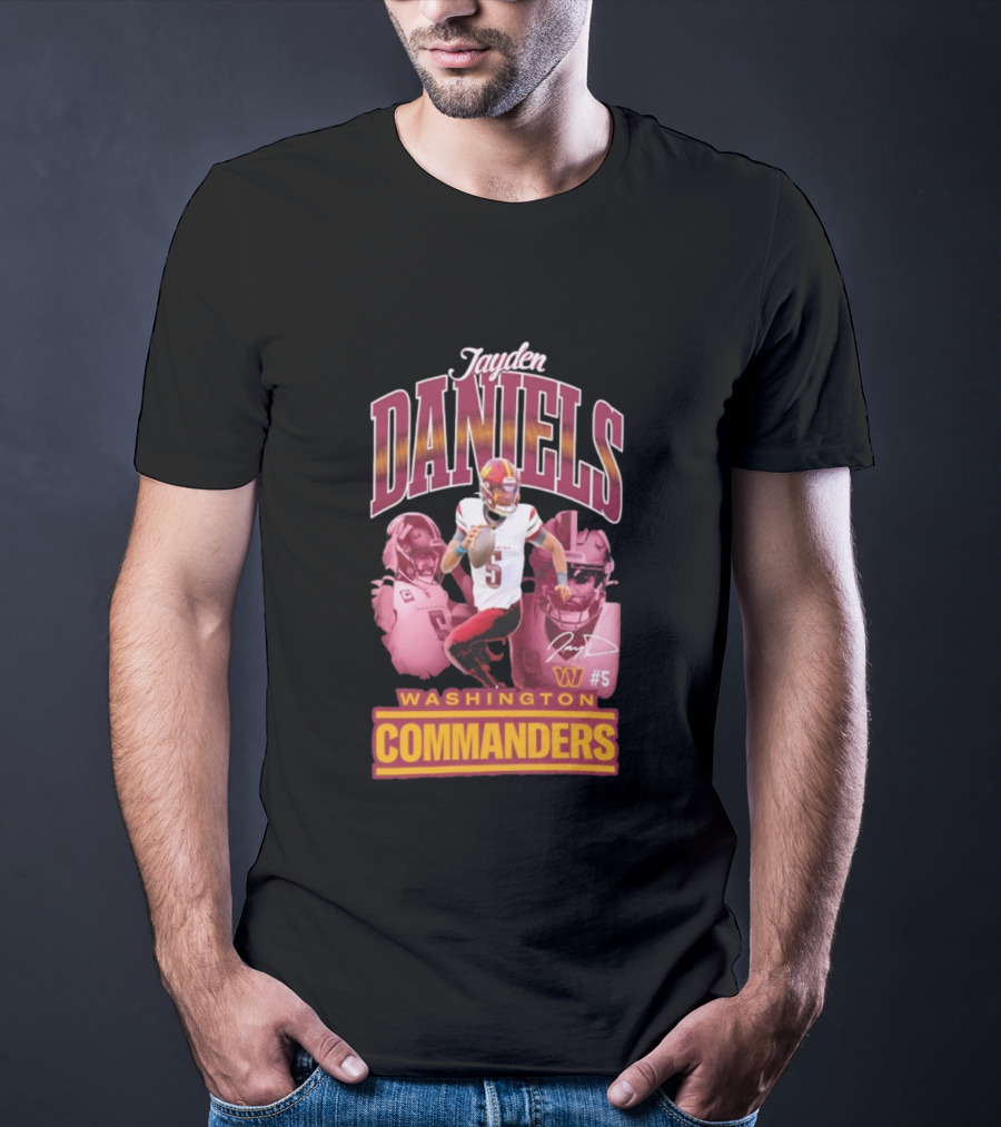 Jayden Daniels Washington Commanders #5 W Logo Football Image T-Shirt