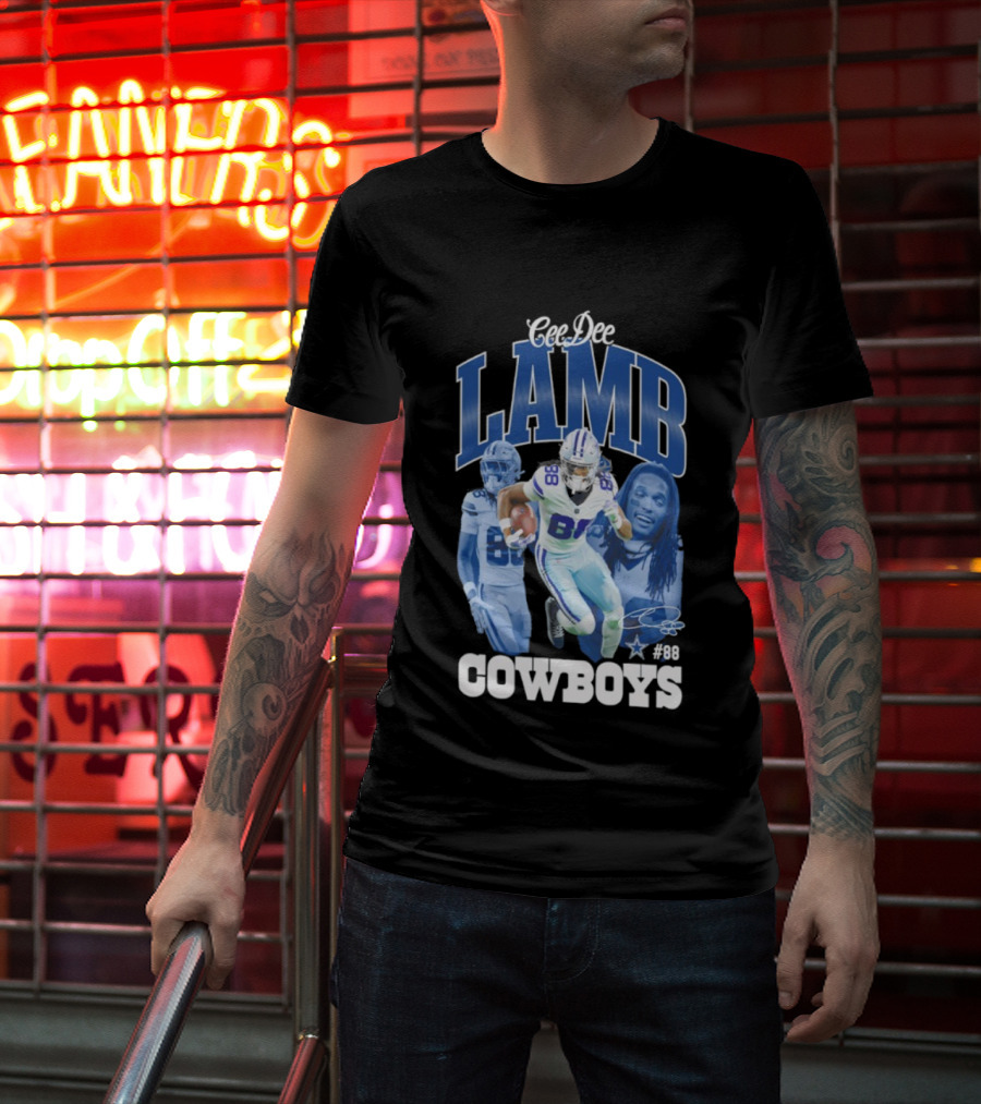 CeeDee Lamb Dallas Cowboys 88 NFL Outerstuff Triple Photo Style T-Shirt