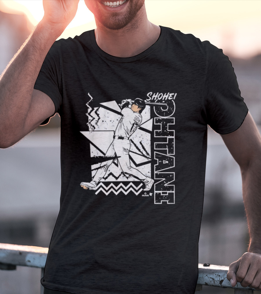 Shohei Ohtani 90s Style Retro Baseball Tribute With Vibrant Geometric Background T-Shirt
