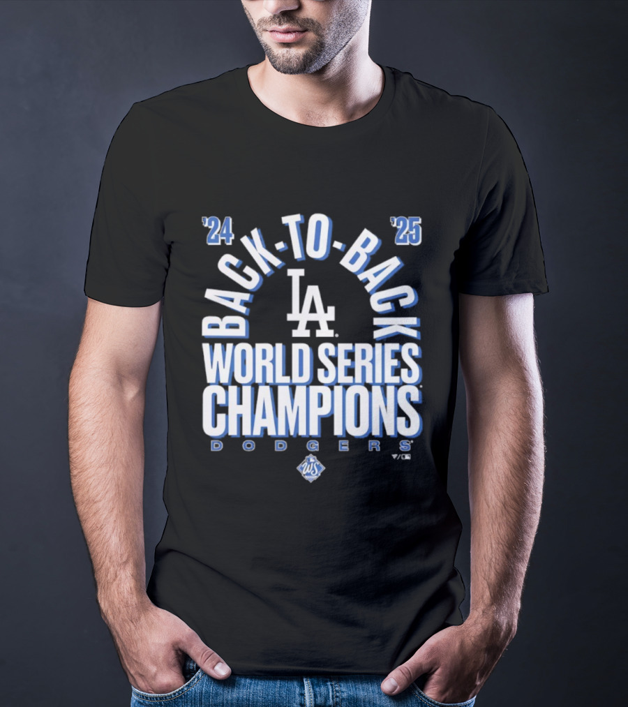 Los Angeles Dodgers 24 25 Back To Back World Series Champions LA Logo T-Shirt