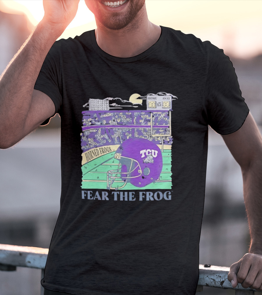 TCU Horned Frogs Football Fear The Frog Helmet Stadium Scene T-Shirt