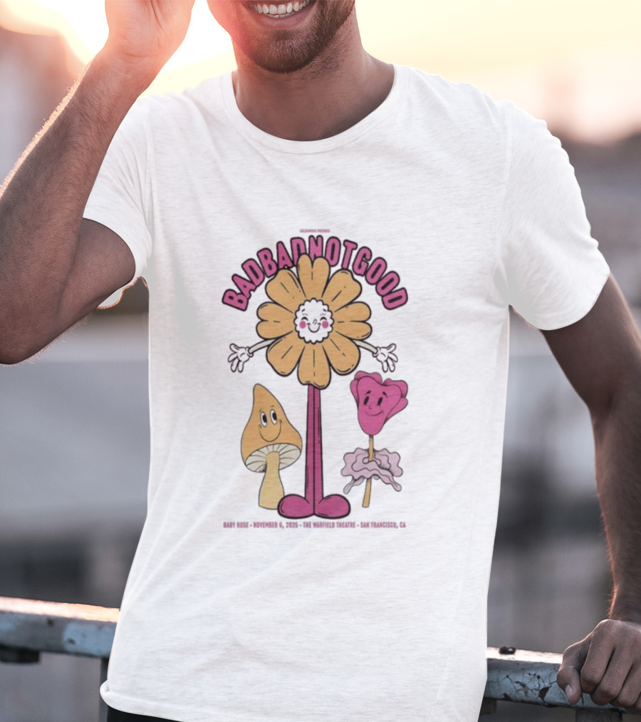Badbadnotgood November 6 2025 Concert San Francisco Cartoon Flower Characters T-Shirt