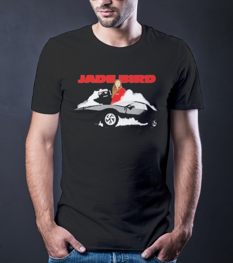 Jade Bird Red Attire Woman With Car And Clouds T-Shirt