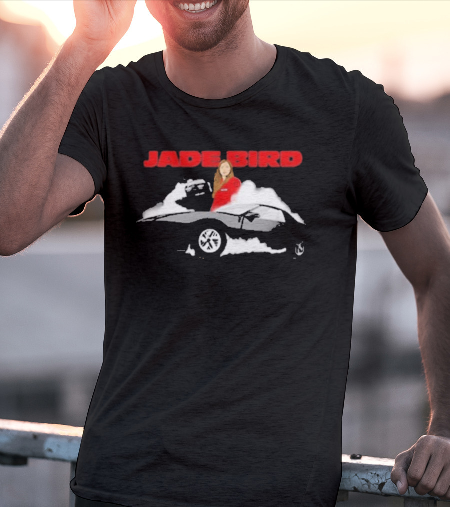 Jade Bird Red Attire Woman With Car And Clouds T-Shirt