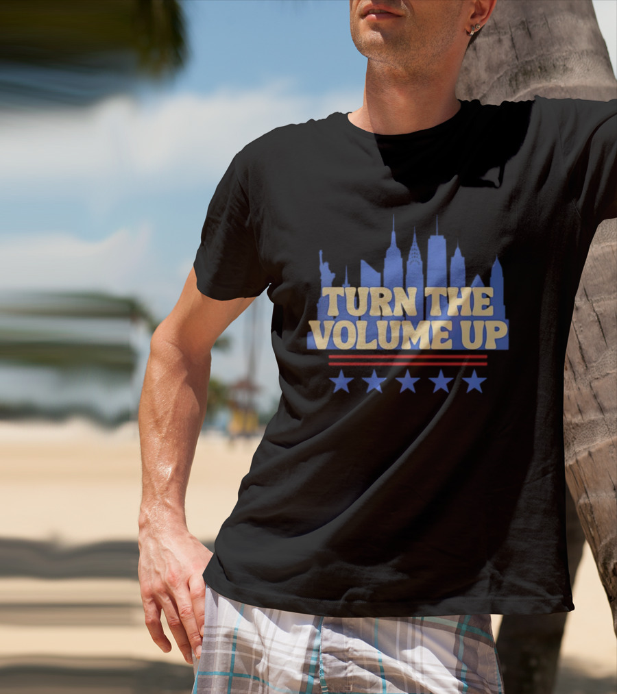 Turn The Volume Up City Skyline USA Stars And Stripes T-Shirt