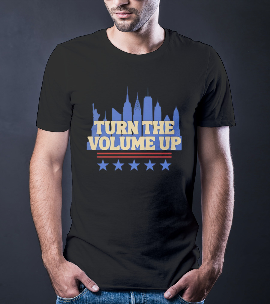 Turn The Volume Up City Skyline USA Stars And Stripes T-Shirt