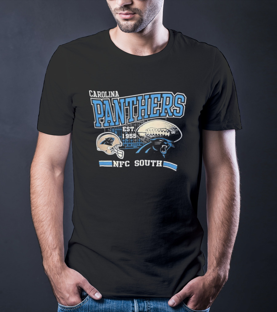 Carolina Panthers Est 1955 NFC South Helmet And Panther Graphic T-Shirt