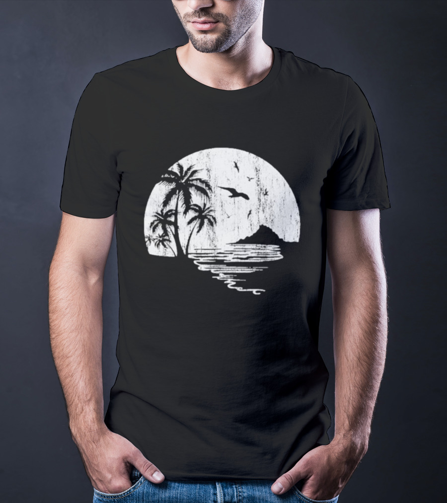 High Potential Morgan Moon Beach Palm Tree Coastal Sunset Scene Silhouette T-Shirt