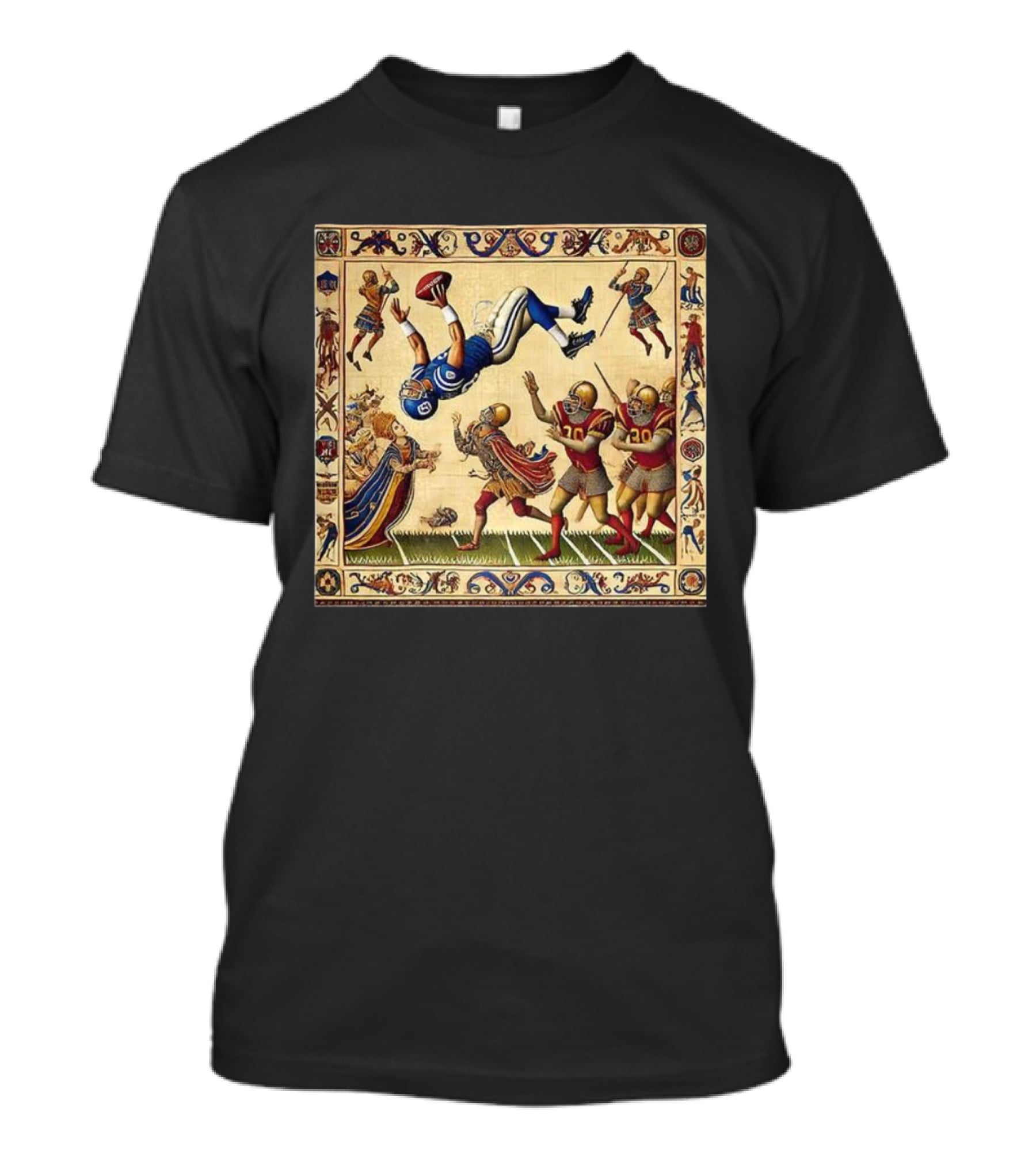 Detroit Lions Vs Washington Commanders 2025 NFL Bayeux Tapestry Style T-Shirt