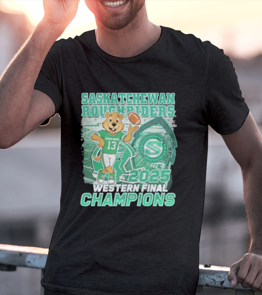 Saskatchewan Roughriders 2025 Western Final Champions Mascot Football T-Shirt