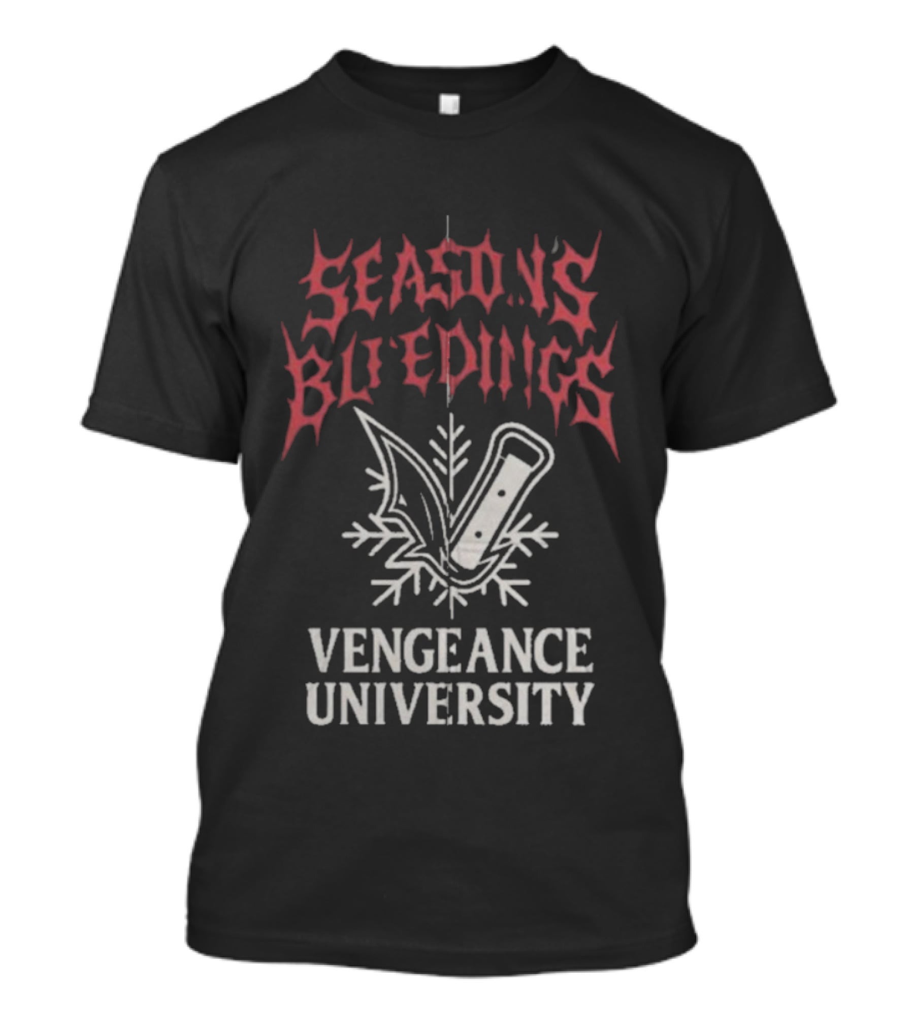 Vengeance University's Season's Bleedings Christmas Knife Snowflake T-Shirt