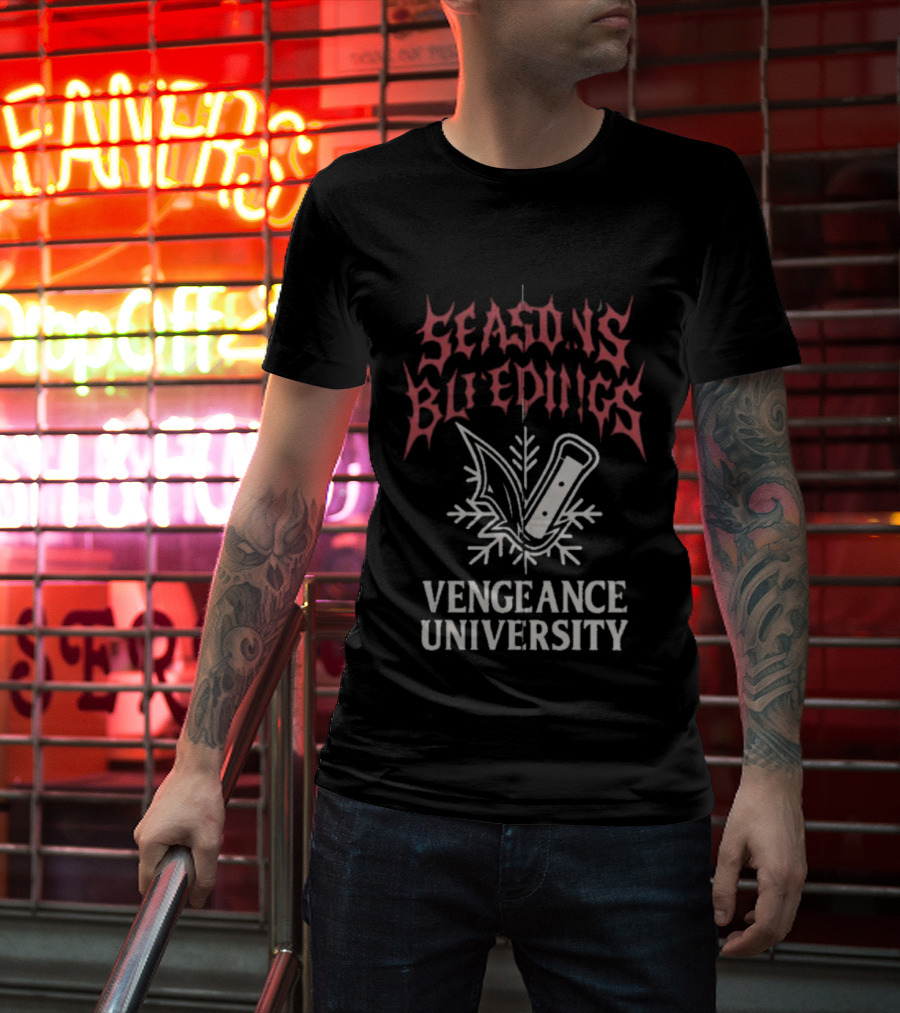 Vengeance University's Season's Bleedings Christmas Knife Snowflake T-Shirt